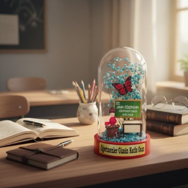 Sıralı Biblolu Ters Fanus - Öğretmenler Günü Hediyesi