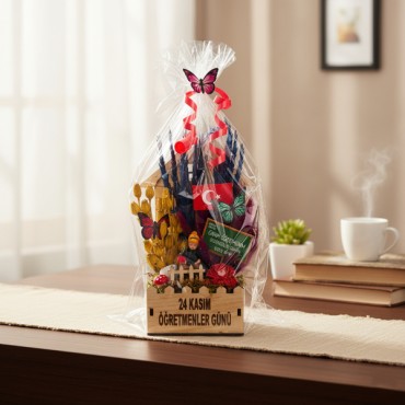 Mini Okul Saksı Hediye Sepeti - Öğretmenler Günü Hediyesi