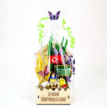 Mini Okul Saksı Hediye Sepeti - Öğretmenler Günü Hediyesi