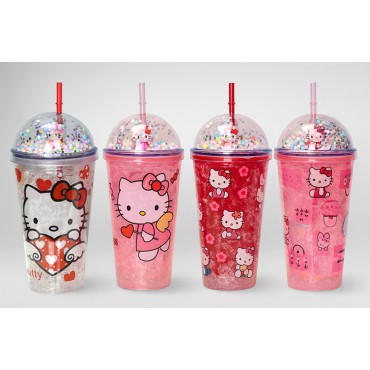 Sevimli Hello Kitty Pipetli Işıklı Boncuklu Suluk Bardak 400 ml