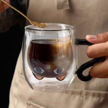 Kedi Figürlü Çift Cidarlı Cam Bardak 