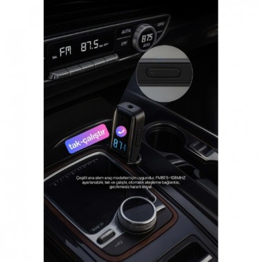  2'si 1 Arada Bluetooth Receiver USB-Aux Kablo Ses Kontrol Ekran