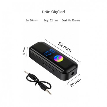  2'si 1 Arada Bluetooth Receiver USB-Aux Kablo Ses Kontrol Ekran