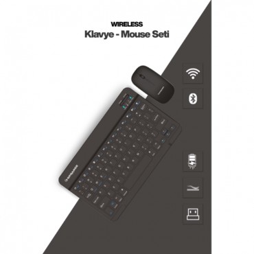 Siyah Kablosuz Klavye Ve Mouse Seti