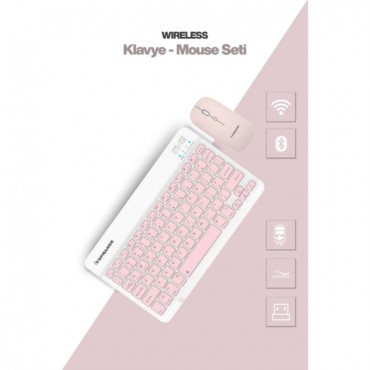 Pembe Kablosuz Klavye Ve Mouse Seti