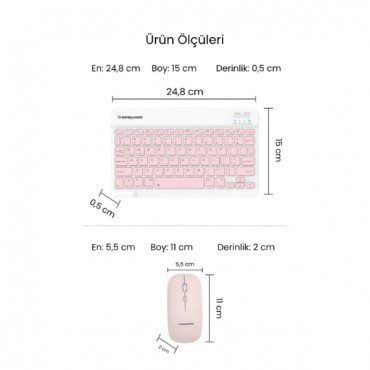 Pembe Kablosuz Klavye Ve Mouse Seti