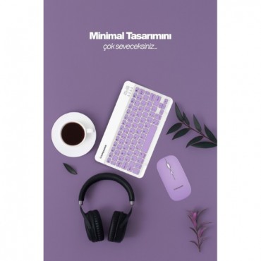 Mor Kablosuz Klavye Ve Mouse Seti