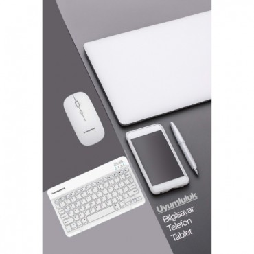 Beyaz Kablosuz Klavye Ve Mouse Seti