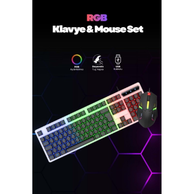 Kablolu Işıklı Gaming Standart Türkçe Q Klavye Ve Mouse Seti
