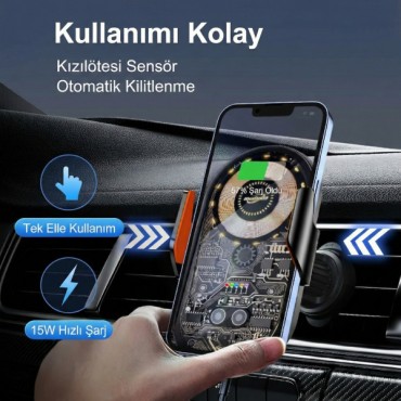 Araç İçi Kablosuz Şarjlı Telefon Tutucu 