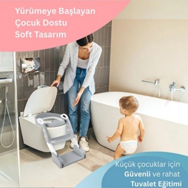 Gri Merdivenli Çocuk Klozet Tuvalet Eğitimi Aparatı 