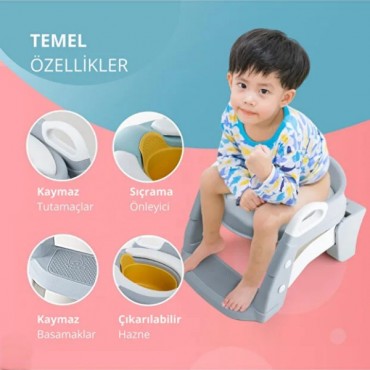 Gri Merdivenli Çocuk Klozet Tuvalet Eğitimi Aparatı 