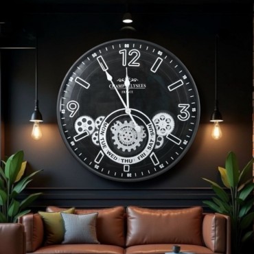 Çarklı Duvar Saati Gümüş Detaylı 59 cm