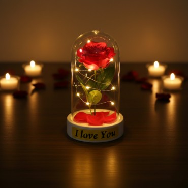 Gül Yapraklı Ledli Gül Fanus 