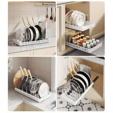 Beyaz Renk Teleskopik Raylı Tava Tencere Organizeri