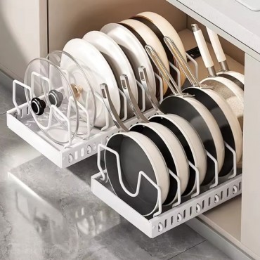 Beyaz Renk Teleskopik Raylı Tava Tencere Organizeri