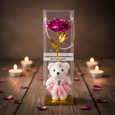 Şeffaf Kutulu Ayıcıklı Sonsuzluk Gülü