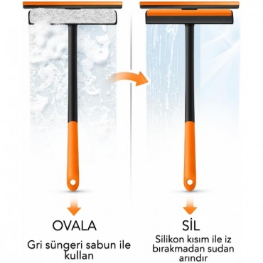 360 Derece Oynar Çift Başlıklı Çekçek Cam Temizleme Aparatı 