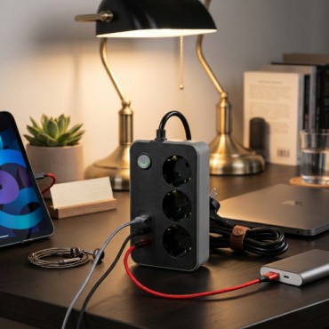 Akım Korumalı 3 Prizli 3 USB Girişli Uzatma Kablosu 
