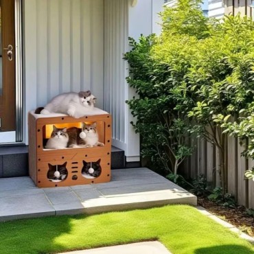 Ahşap İki Katlı Tırmalamalı Kedi Oyun Evi