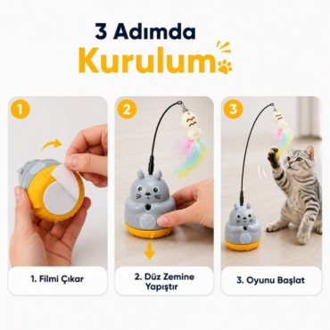 Kedi Şekilli Dönen Peluş Balıklı Olta Oyuncağı 
