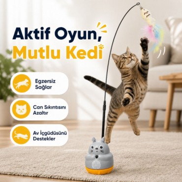 Kedi Şekilli Dönen Peluş Balıklı Olta Oyuncağı 