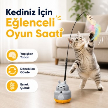 Kedi Şekilli Dönen Peluş Balıklı Olta Oyuncağı 