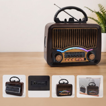 Solar Nostalji Müzik Kutusu - Şarjlı - FM Radyo - Bluetooth Özellikli - Retro Tasarımlı