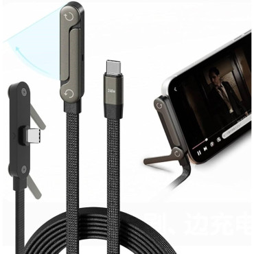 Örgülü Type-C to Type-C Şarj Kablosu - Katlanabilir Telefon Standlı - Hızlı Şarj Destekli - 240W 