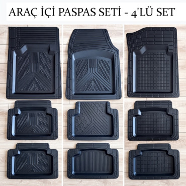 Araç İçi Paspas Seti - 4'lü Set - Karışık Desenler - Kauçuk - Kaymaz Yüzey 