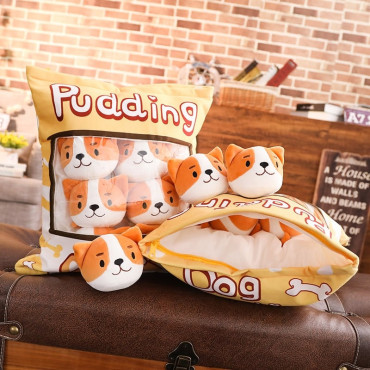 Pudding Peluş Yastık - 8 Mini Peluş - Oyuncaklı Yastık 