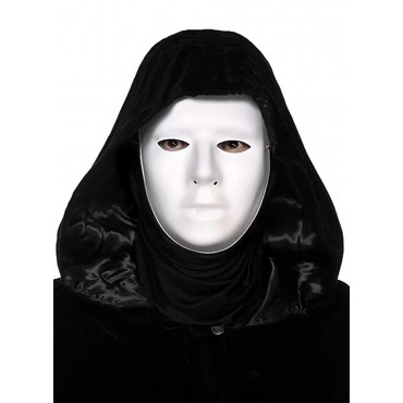 Siyah Kapüşonlu 120 cm Pelerin ve Beyaz Boyanabilir Tam Yüz Maske