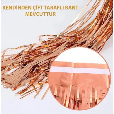 Rose Gold Püsküllü Kapı Perdesi - Parti, Bekarlığa Veda, Doğum Günü 1x2 m