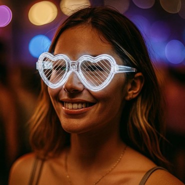 Beyaz LED Işıklı Kalp Gözlük – 3 Modlu