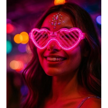 Pembe LED Işıklı Kalp Gözlük – 3 Modlu 