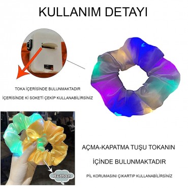 Lila Renk LED Işıklı Lastikli Saç Tokası - 3 Modlu
