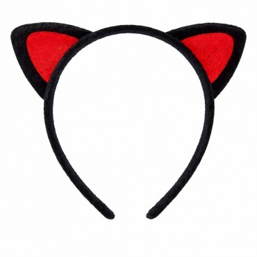 Peluş Kedi Kulaklı Taç Kırmızı Siyah 