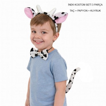 İnek Kostüm Aksesuar Seti 3'lü - Taç Papyon Kuyruk