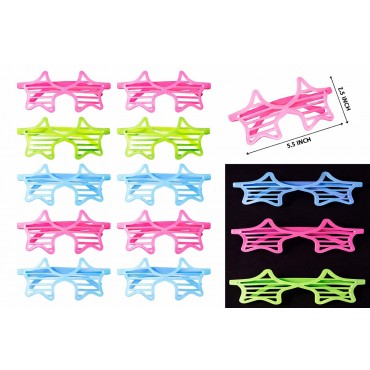 Retro Neon Fosforlu Yıldız Panjur Gözlük 12 Adet – 80’ler 90’lar Parti Stili