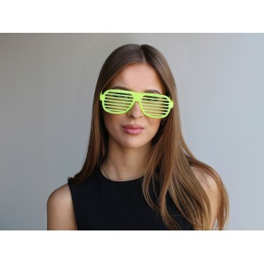 Retro Neon Fosforlu Panjur Gözlük 12 Adet – 80’ler 90’lar Parti Stili