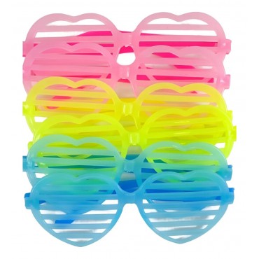 Retro Neon Fosforlu Kalp Panjur Gözlük 12 Adet – 80’ler 90’lar Parti Stili