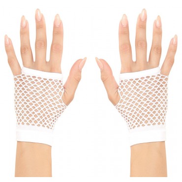 Beyaz Renk Kısa Boy Fileli Örgü Eldiven