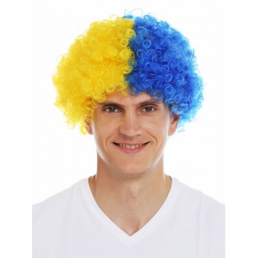 Sarı Lacivert Kıvırcık Afro Bonus Peruk Taraftar Bonus Saç
