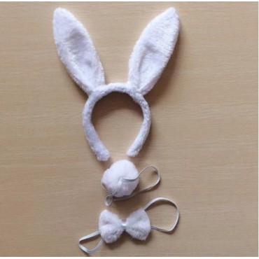 Beyaz Tavşan Kostüm Seti - Taç Papyon Kuyruk 