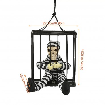 Hareketli Sesli Sensörlü Mahkum Görünümlü Kuru Kafa İskelet Dekorasyon 22x27 cm