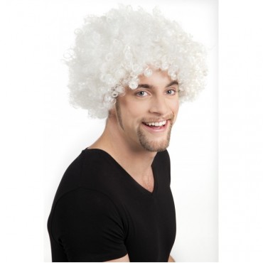 Beyaz Renk Kıvırcık Afro Bonus Peruk