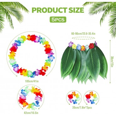Yetişkin Hawaii Kostüm Seti - Yaprak Etek & Hawaii Set - 5 Parça
