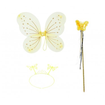 Sarı Kelebek Erkek-Kız Seti – 50 cm Kelebek Kanadı, Taç ve Asa