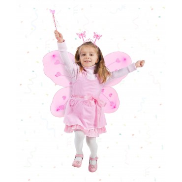 Pembe Kelebek Kız Seti – 50 cm Kelebek Kanadı, Taç ve Asa