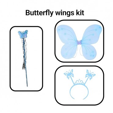 Mavi Kelebek Erkek-Kız Seti – 50 cm Kelebek Kanadı, Taç ve Asa